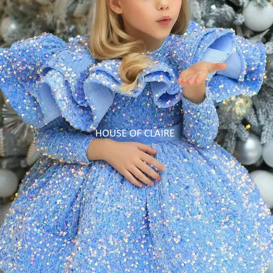 Luxury Lavendar Blue Sparkle Baby Birthday Party Ball Gown Dress