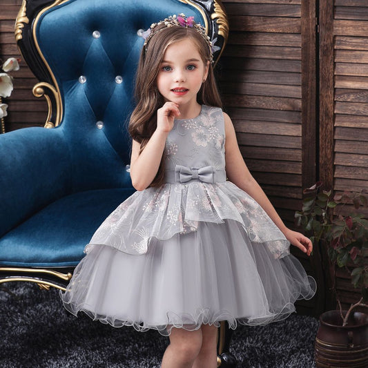 houseofclaire.com Princess Pastel grey and pink embroider dress