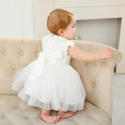 houseofclaire.com Classic white lace short Baptism gown