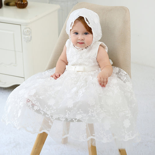 houseofclaire.com Snow White - Classy Floral white Baptism gown with Lace Bonnet , Best baptism dress for baby girls Online