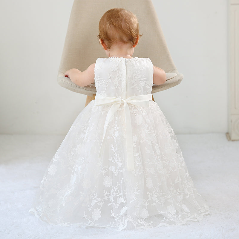 houseofclaire.com Snow White - Classy Floral white Baptism gown with Lace Bonnet