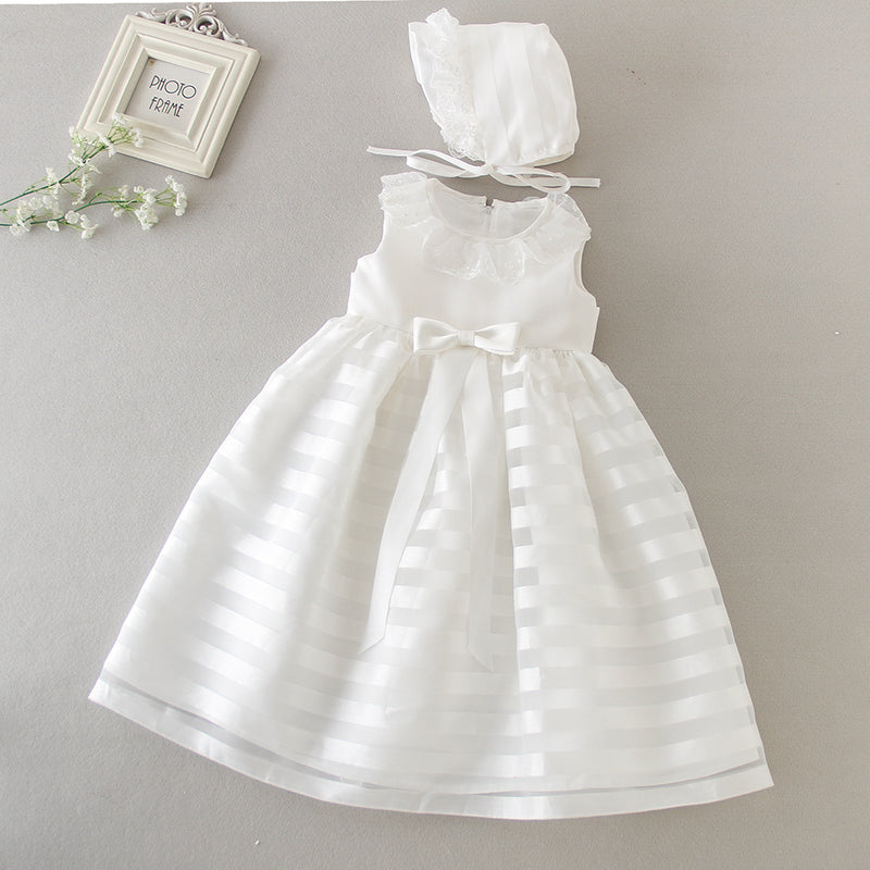 houseofclaire.com Princess white lace stripped long Baptism dress for baby girls in India Bangalore