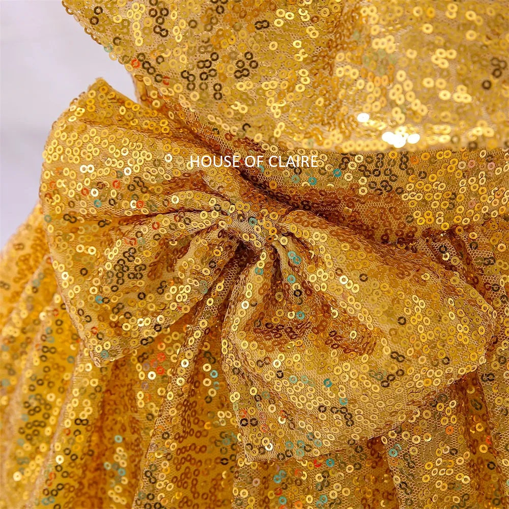 Luxury Ruffle Gold Sequin Party Gown Evening Dress