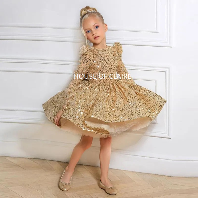 Luxury Princess Golden Sparkle Birthday Party Ball Gown Dress