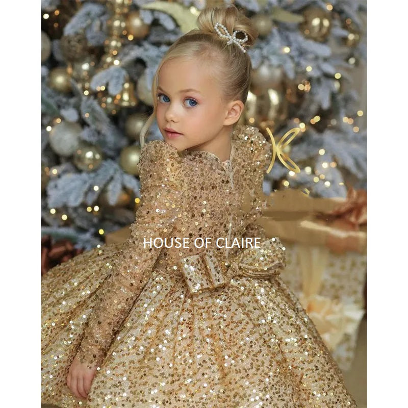 Luxury Princess Golden Sparkle Birthday Party Ball Gown Dress HOUSE OF CLAIRE Luxury Princess Golden Sparkle Birthday Party Ball Gown Dress HOUSE OF CLAIRE