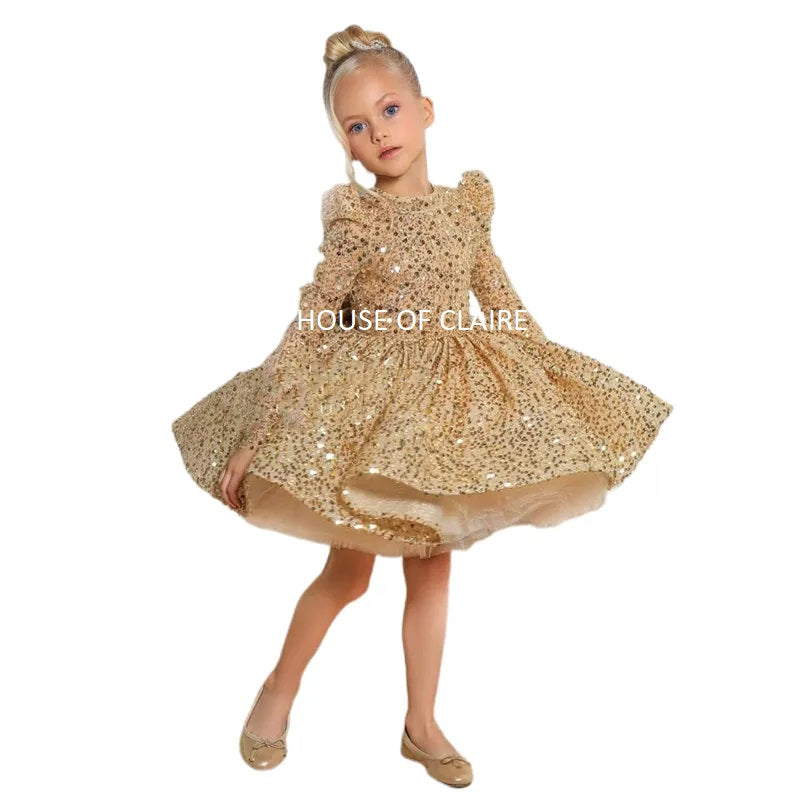 Luxury Princess Golden Sparkle Birthday Party Ball Gown Dress
