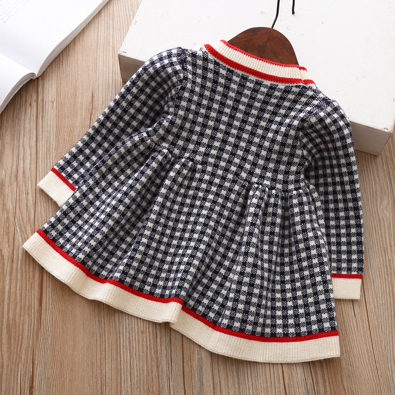 houseofclaire.com English Navy blue chequered Thick-knit Casual dress