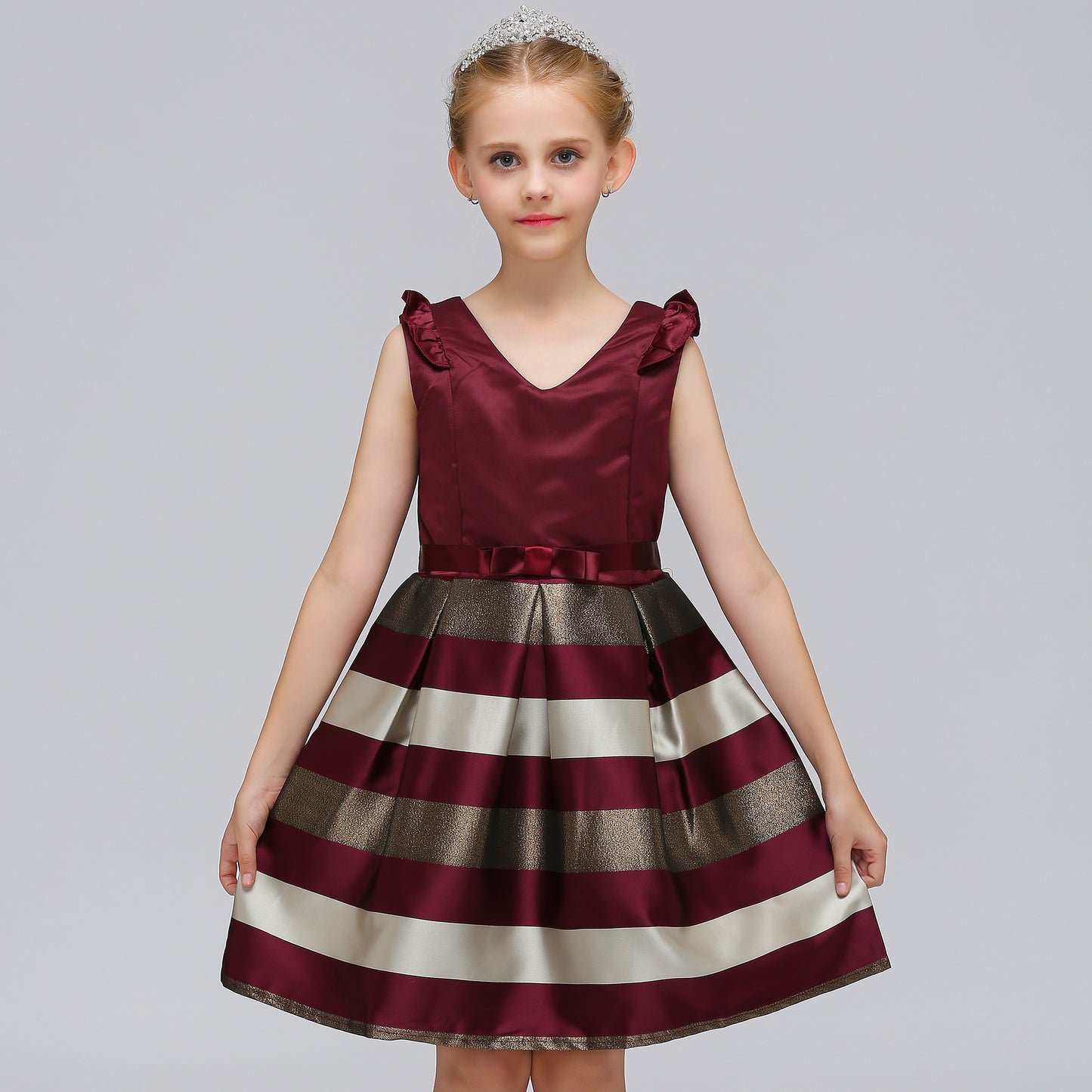 houseofclaire.com Date Red and Gold stripped Plush dress 