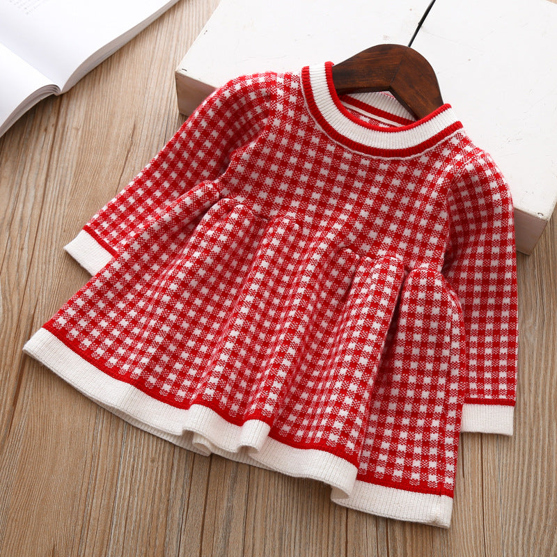 houseofclaire.com English Cherry Red Chequered Thick-knit dress