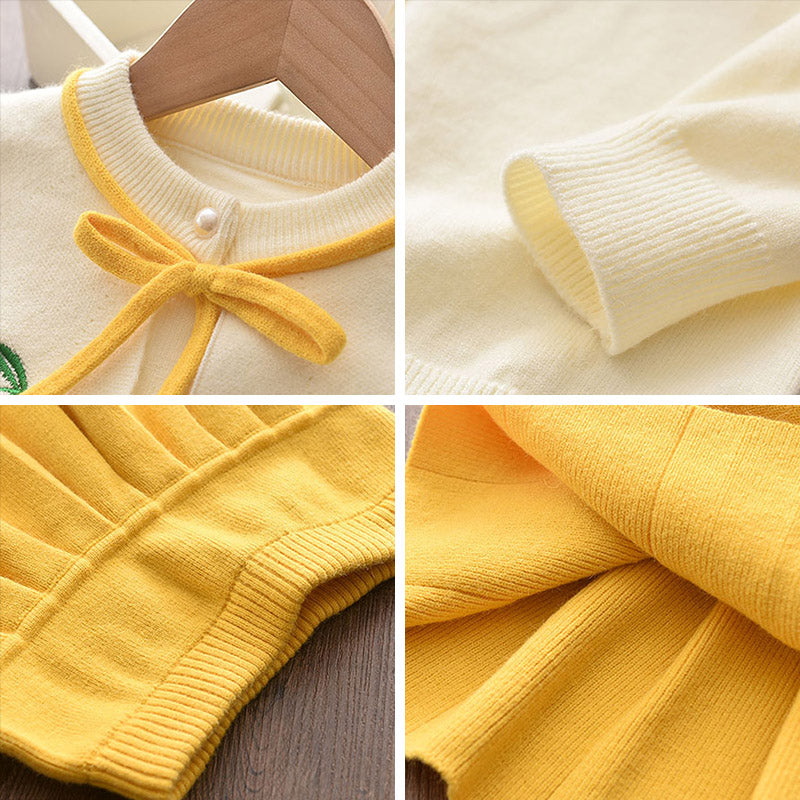 houseofclaire.com Yellow mango Crème Knit top with Pleated skirt set