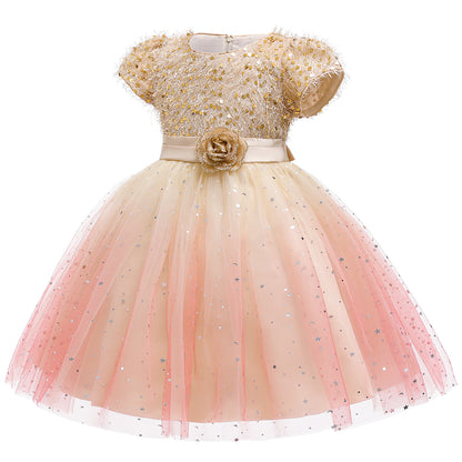 Golden peach starry puffy Dress