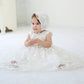houseofclaire.com Snow White Baptism dress for baby girls in India - Classy Floral white Baptism gown with Lace Bonnet