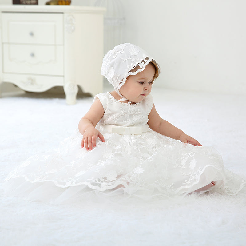 houseofclaire.com Snow White - Classy Floral white kids Best Baptism gown for baby girls in India, Best baptism dress for baby girls in Bangalore by House of Claire