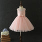houseofclaire.com Daisy Peach Silver beaded short ball gown dress