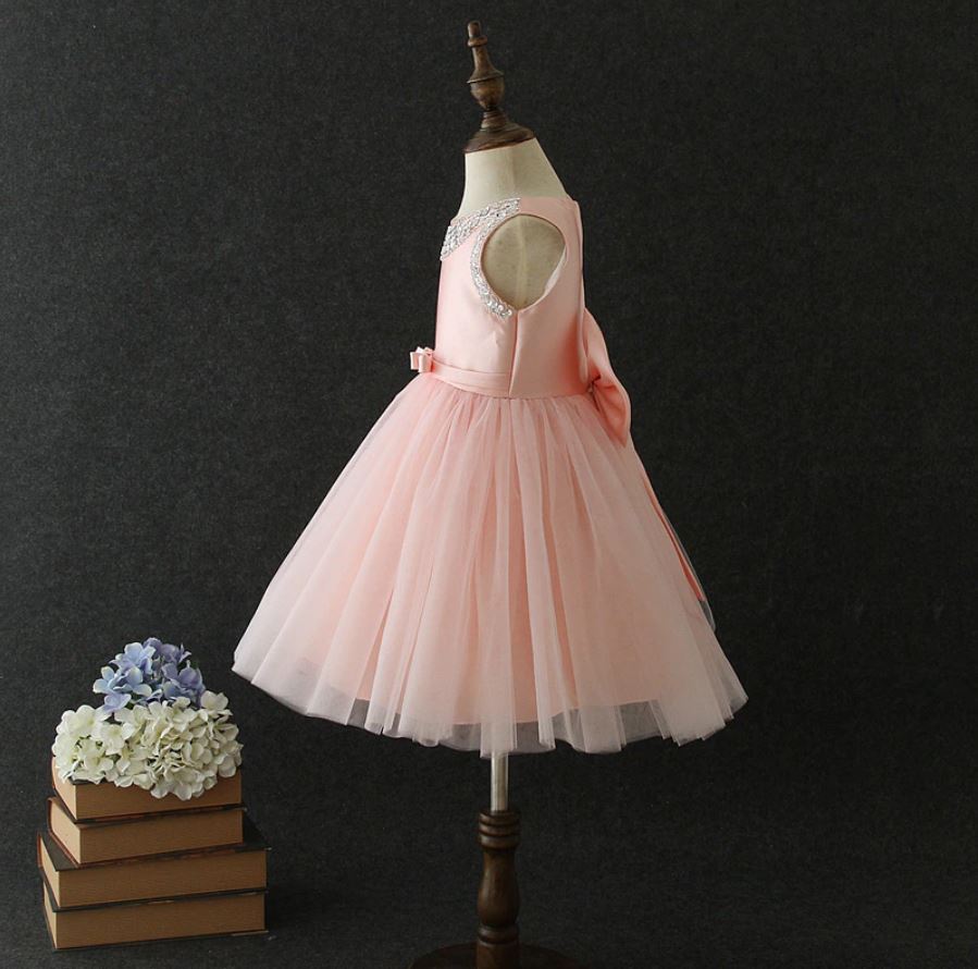houseofclaire.com Daisy Peach Silver beaded short ball gown dress