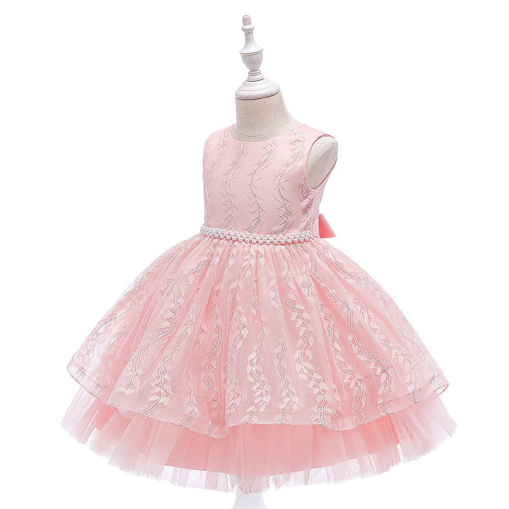 Moana - Princess Candy Pink white Pearl party dress