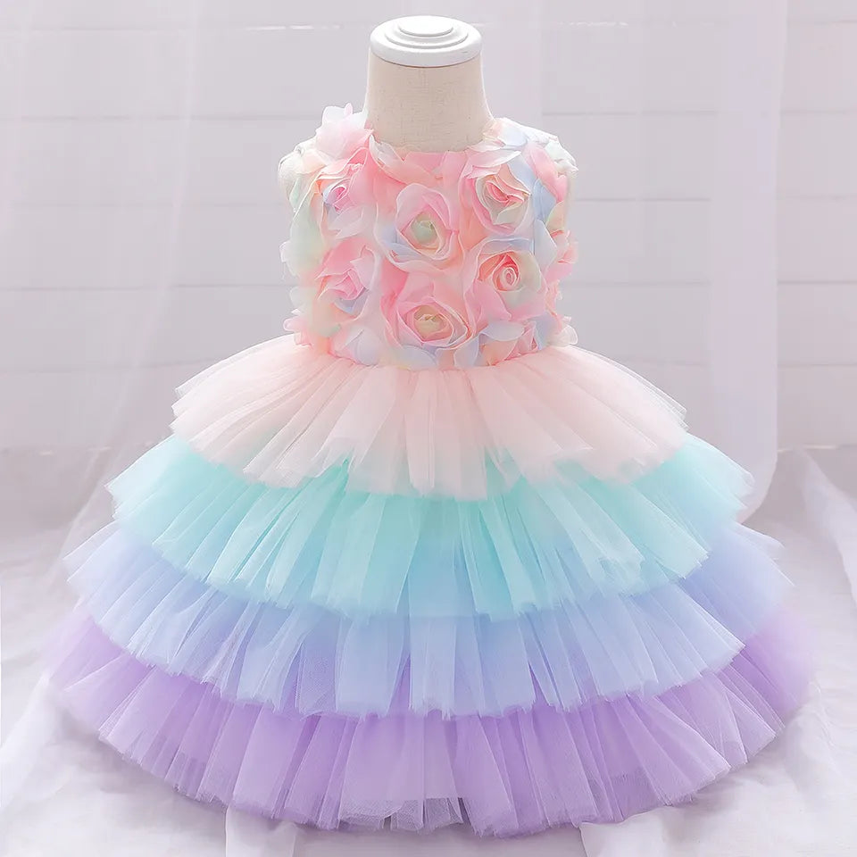 Unicorn Theme Rainbow Baby Party Wear Dress