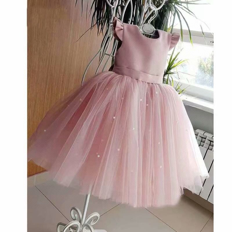 houseofclaire.com Pink fluffy Yarn Trumpet pearl Princess Dress ball-gown
