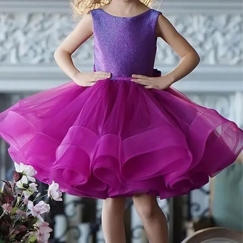 Luxury Purple Fluffy Princess Baby Girl Dress for Birthdays