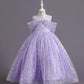 Purple Priness Shiney Stars off-shoulder Bow Ball Gown Dress for girls
