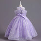 Purple Priness Shiney Stars off-shoulder Bow Ball Gown Dress for girls